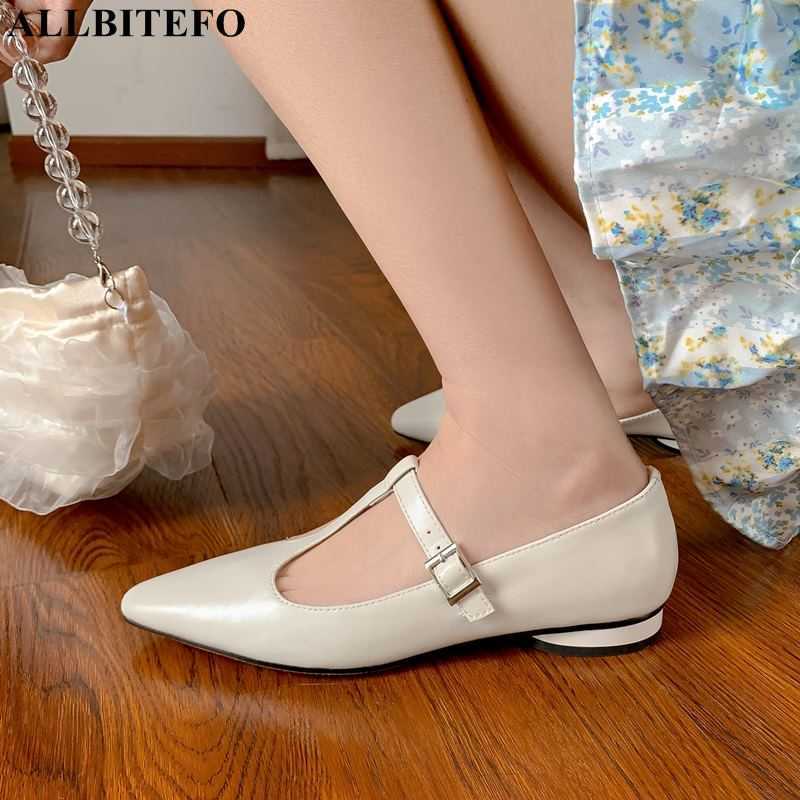 

ALLBITEFO fashion retro genuine leather ankle strap thick heels women shoes low-heeled comfortable high heel shoes size:34-43 210611, As picture