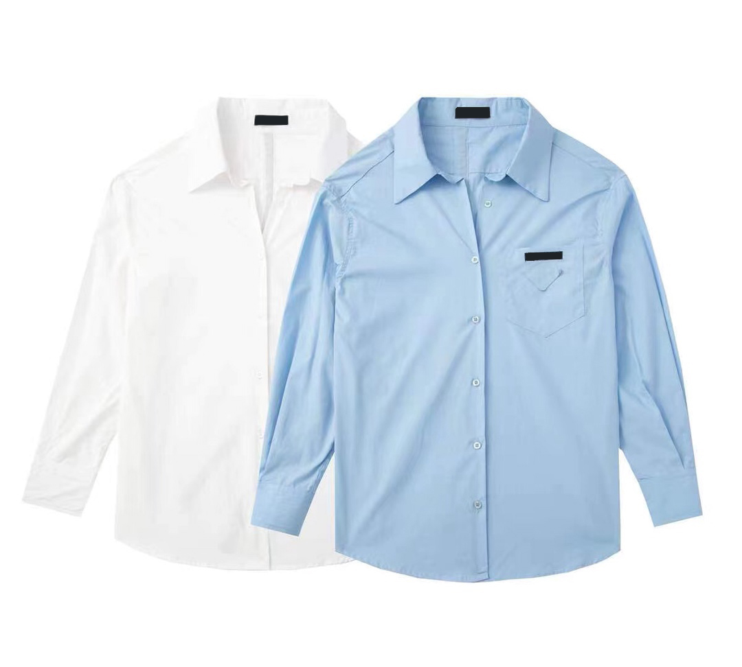 

2021 European American most hot models shirt women fashion leisure blouses Couple style wave embroidery decoration design spring Long-sleeved shirts for male, White