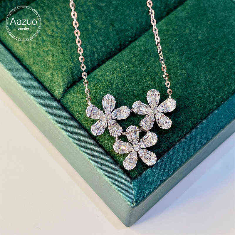Aazuo 18k Pure White Gold Real Diamonds Flowers Pendent with Chain Necklace Gifted for Women Engagement Wedding Party Au750-image-736937798