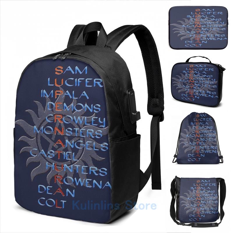 

Backpack Funny Graphic Print SUPERNATURAL SPN USB Charge Men School Bags Women Bag Travel Laptop, Drawstring bag