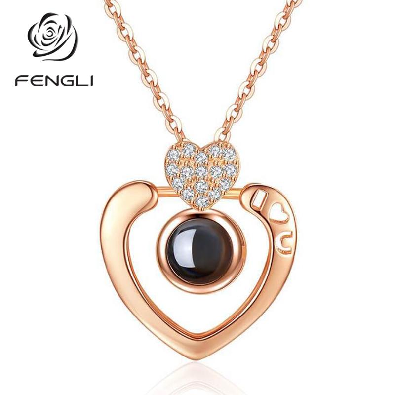 

Pendant Necklaces FENGLI 100 Languages I Love You Necklace For Women Heart Round Lovely Lover Birthday Anniversary Gift Statement Jewelry