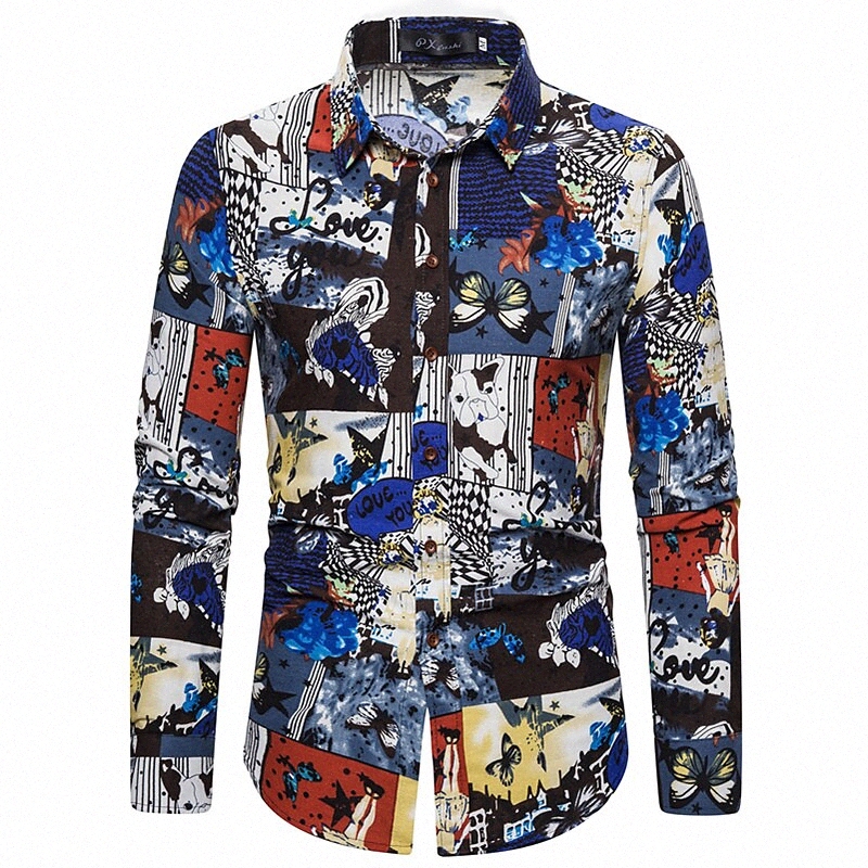 Chemise Homme Couleur Bloc Geométrie Animal Bouton de refoulement Collier Casual Patchwork Patchwork Imprimer Tops à manches longues Simple Basic