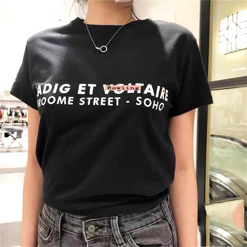 

Rowling Solid Letter Graphic Tee Shirts Woman Short Sleeve Round Neck Black Cotton T-Shirt Casual Classic Tshirts Tops 210720, Xt165