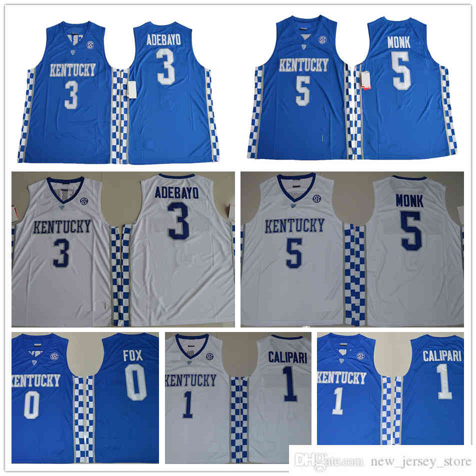 

NCAA Kentucky Wildcats College Basketball Jerseys 5 Malik Monk 3 Edrice Adebayo 1 Coach John Calipari 0 DeAaron Fox University Jersey, Multi