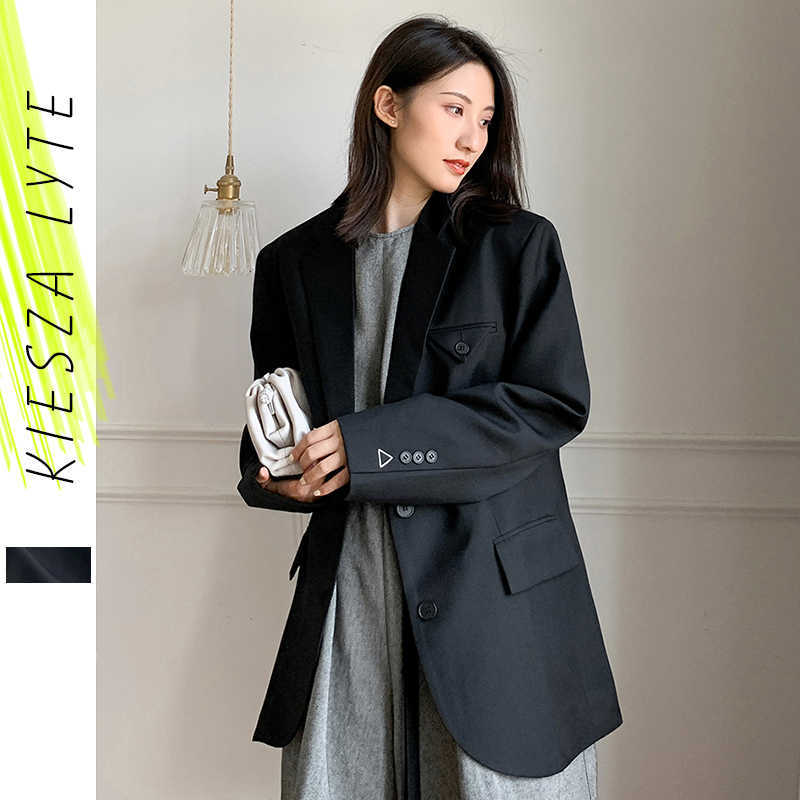 

Black blazer autumn casual loose long sleeve oversize blazers for women jackets femme outfit 210608