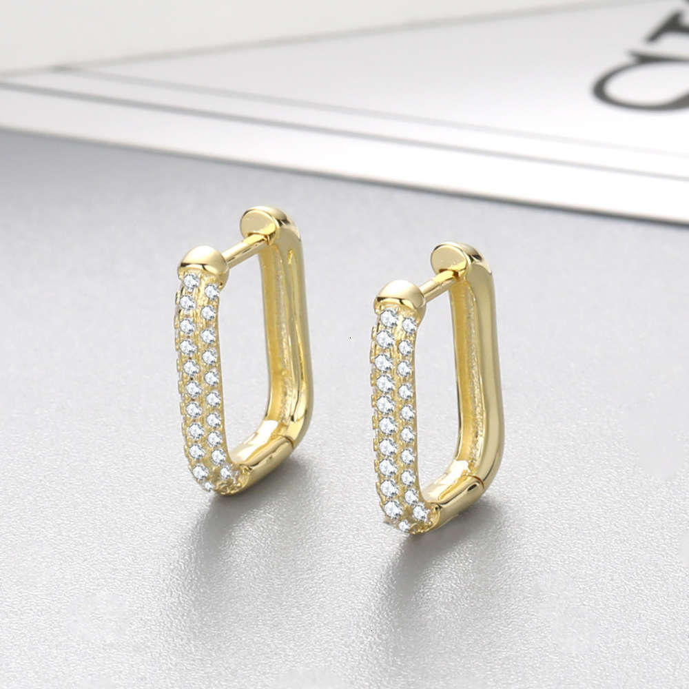 

Yingbaida 2021 S925 silver rectangular zircon trend U-shaped Earrings for women, Golden;silver
