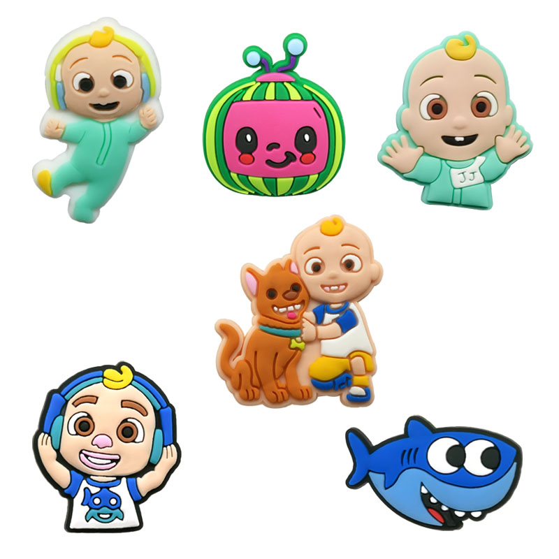 

New Arrival 100pcs/lot cocomelon soft pvc shoe charms buckles jibtz for clog babe accessories cartoon shoes ornaments decorations as promotional gift