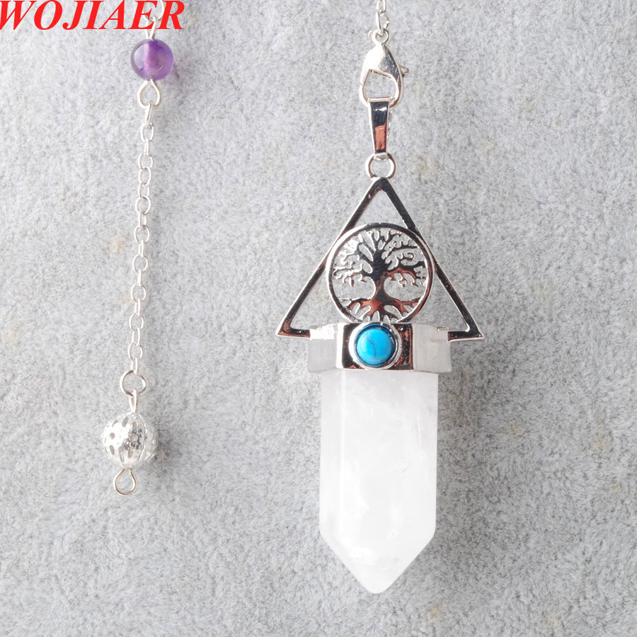 

WOJIAER Tree of Life Pendulum for Divination Dowsing Hexagonal Pendant Natural Stone 7 Chakra Pendulum Radiestesia Reiki BO943