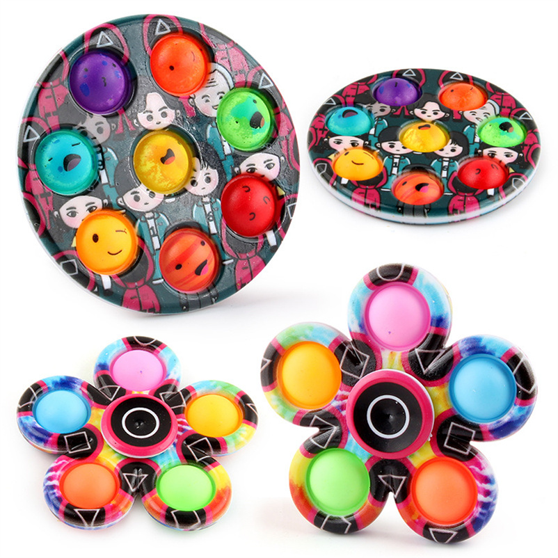 

Decompression Squid Game Novelty Finger Pop Toys Round Flower Spinner Fidget Gyro Push Bubble Toy X1666A
