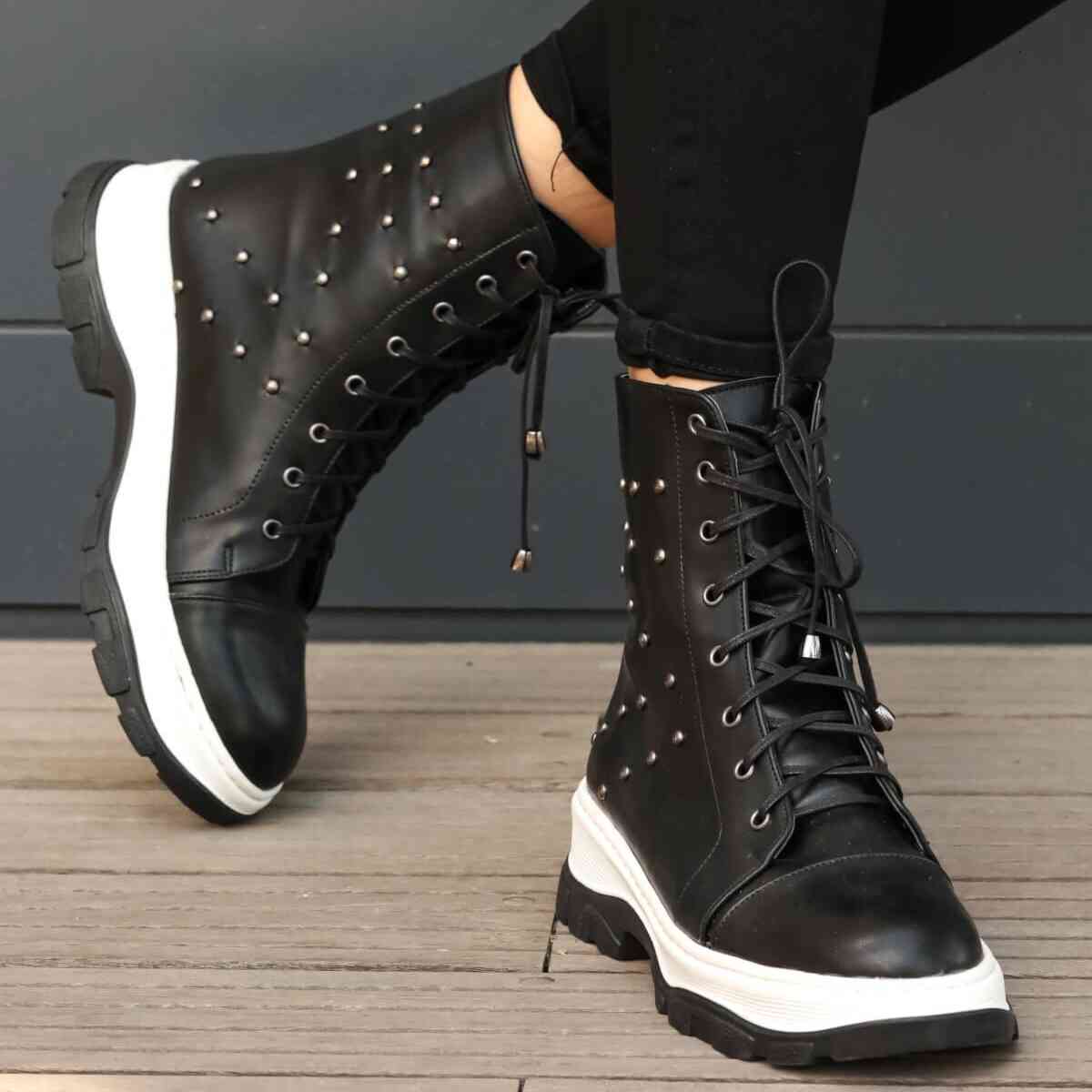 

boots Brand Ryan Black and White Colors High Quality 5Cm Flat Winter Sport Women 's Ankle Boots, platform boots goth ,