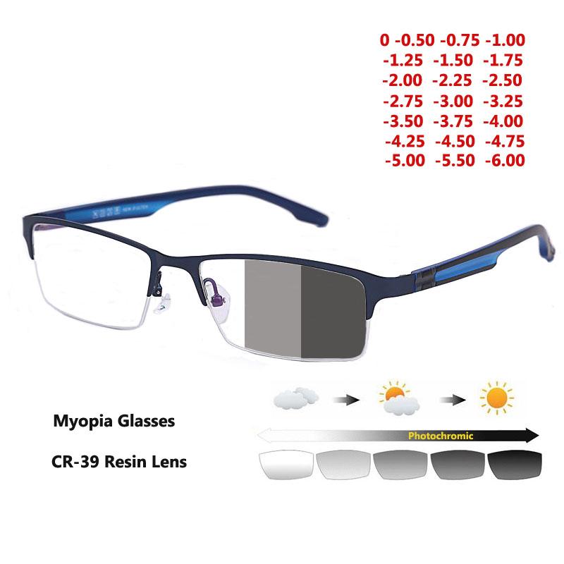 

Fashion Sunglasses Frames Pochromic Myopia Eyeglasses Optical Eyewear Chameleon Lens Finished Prescription Glasses 0 -0.50 -0.75, Black