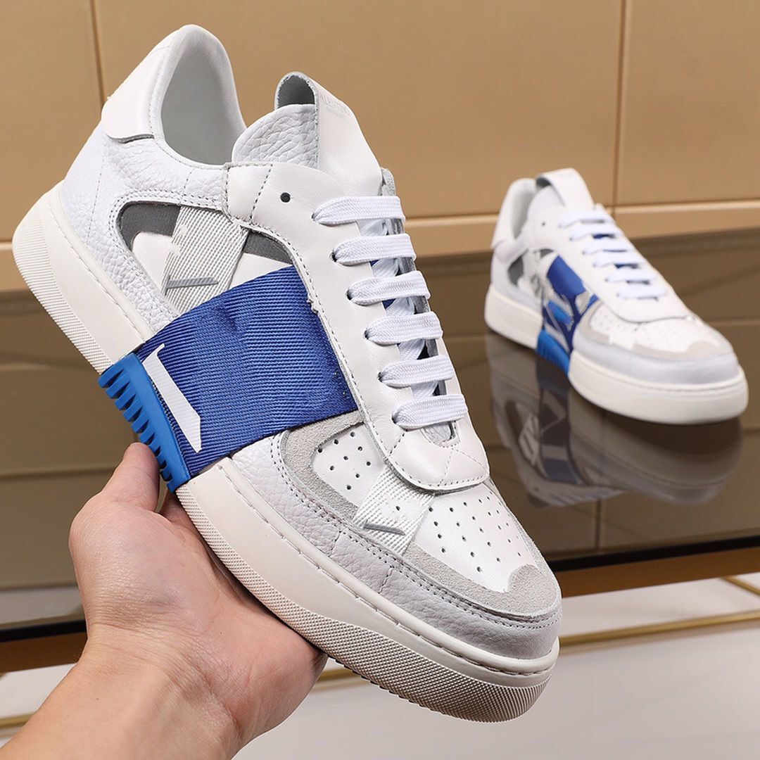 

2021 Men and Women VL7N Sneaker With Marca, Flat Studded Sneakers Oversized Calfskin Trainers 38-45, Black