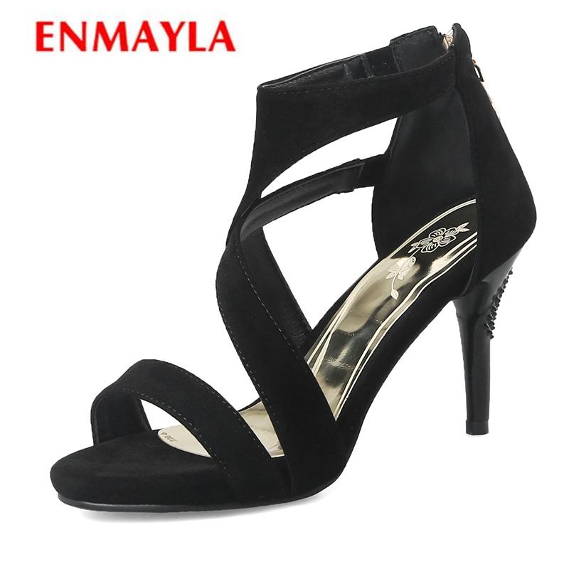 

Woman Sandals 2021 Summer Faux Suede Basic Casual Super High Zip Shoes Women Big Size 34-43 LY1033, Black