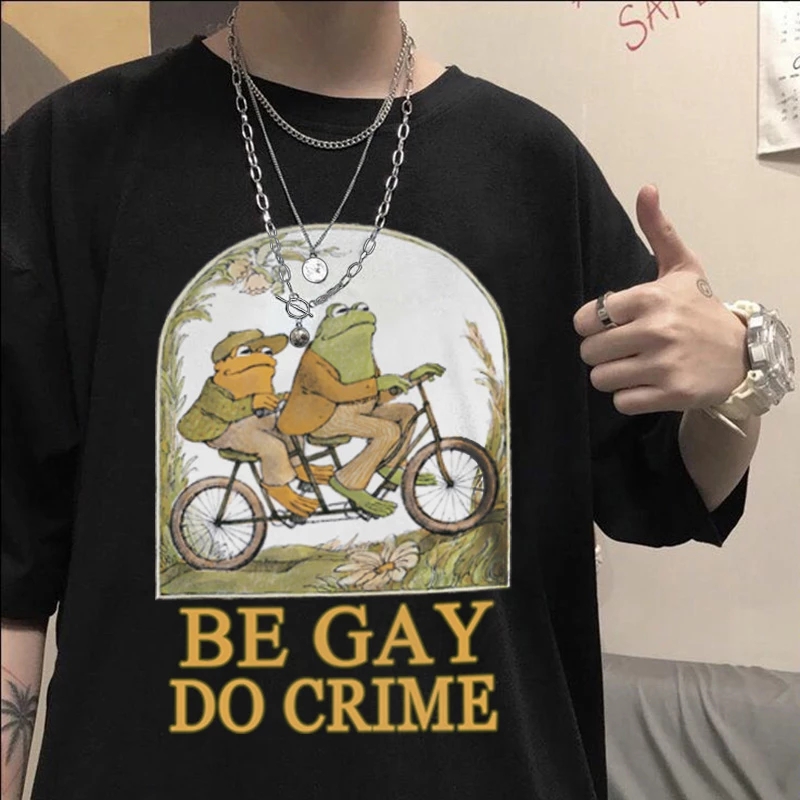 

Frog And Toad-Be Gay Do Crime Short sleeve t shirt Cotton O-Neck Male Harajuku Anime Tshirts Retro Unisex Tops clothes gift, White