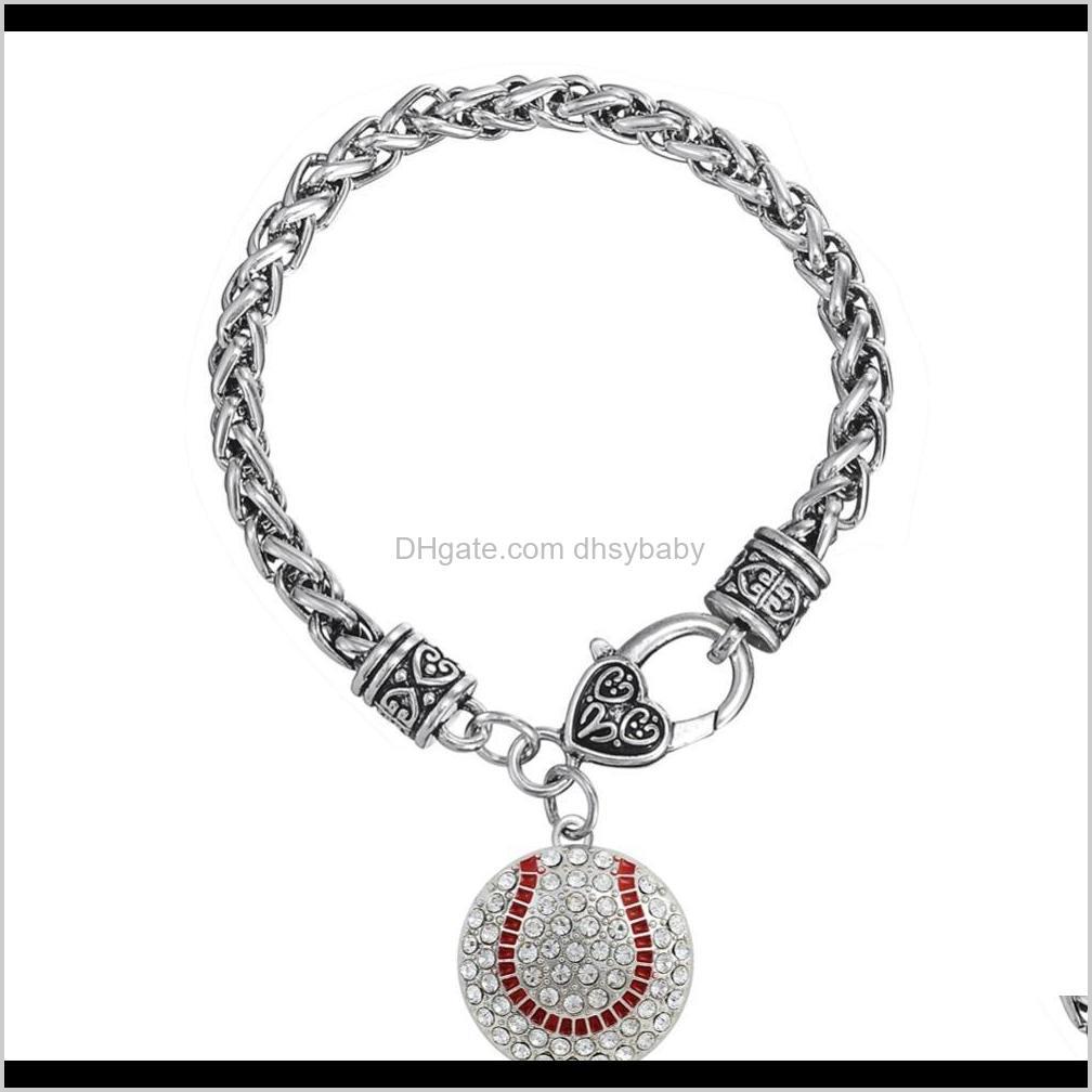 

Bracelets Jewelry Drop Delivery 2021 Wholesale- Round Rhinestones Baseball Softball Attitude Is Everything Charm Bracelet Love Gift Hwgo6, Golden;silver