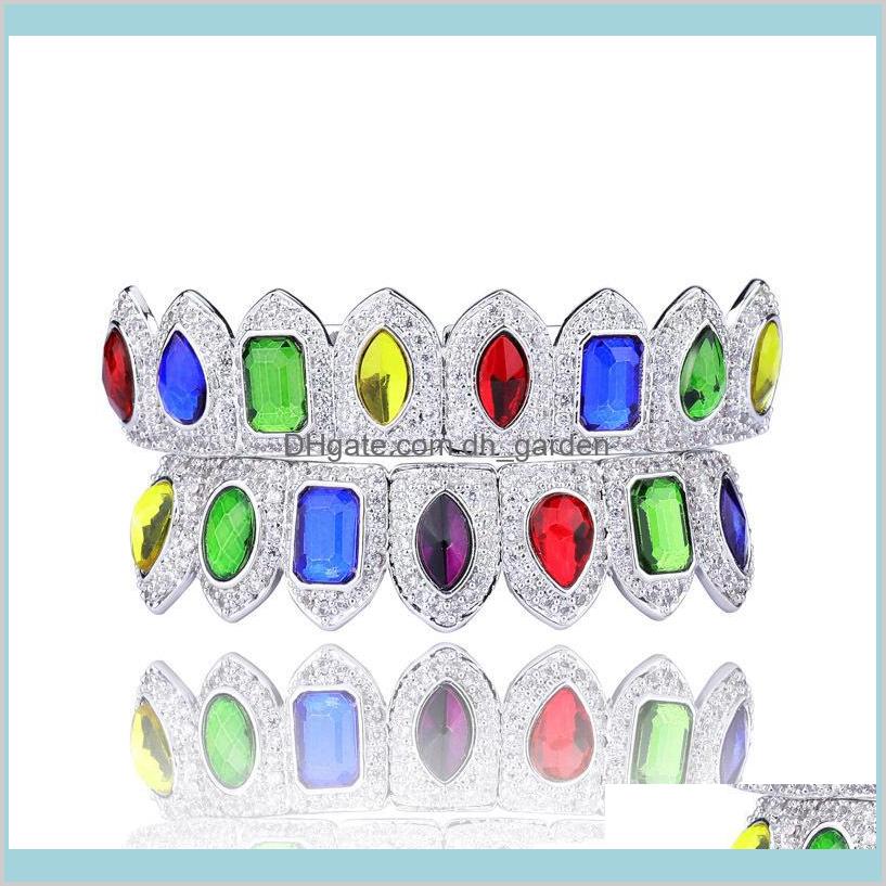 

Colorful Shiny Teeth 18K Gold Plated Macro Pave Cz Iced Out Sets Top And Bottom Hip Hop Grillzs Style Pb29Q Grillz Dental Grills Odo0Z