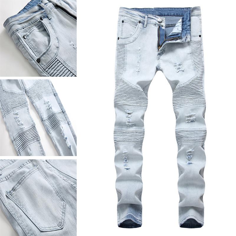 

Slim Feet Pants Men's Spring Ripped Ankle Length Jeans 2021 Fashion Washed Frayed, 1802black