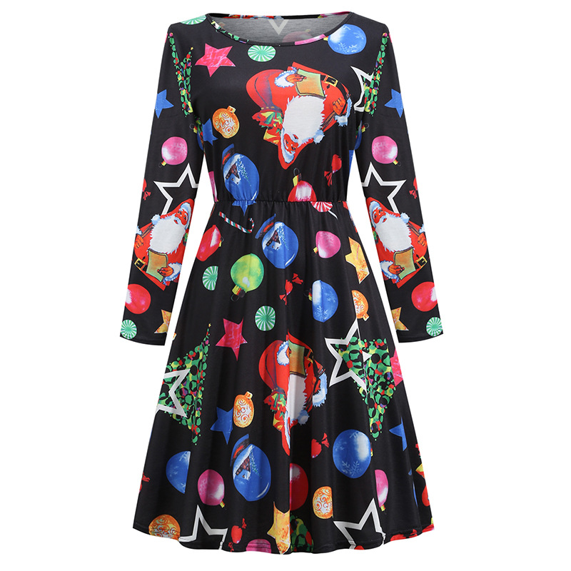 

Christmas Print Plus Size Women's Dress Women's Comfortable Loose Party Holiday Show Long Sleeves, Black;gray