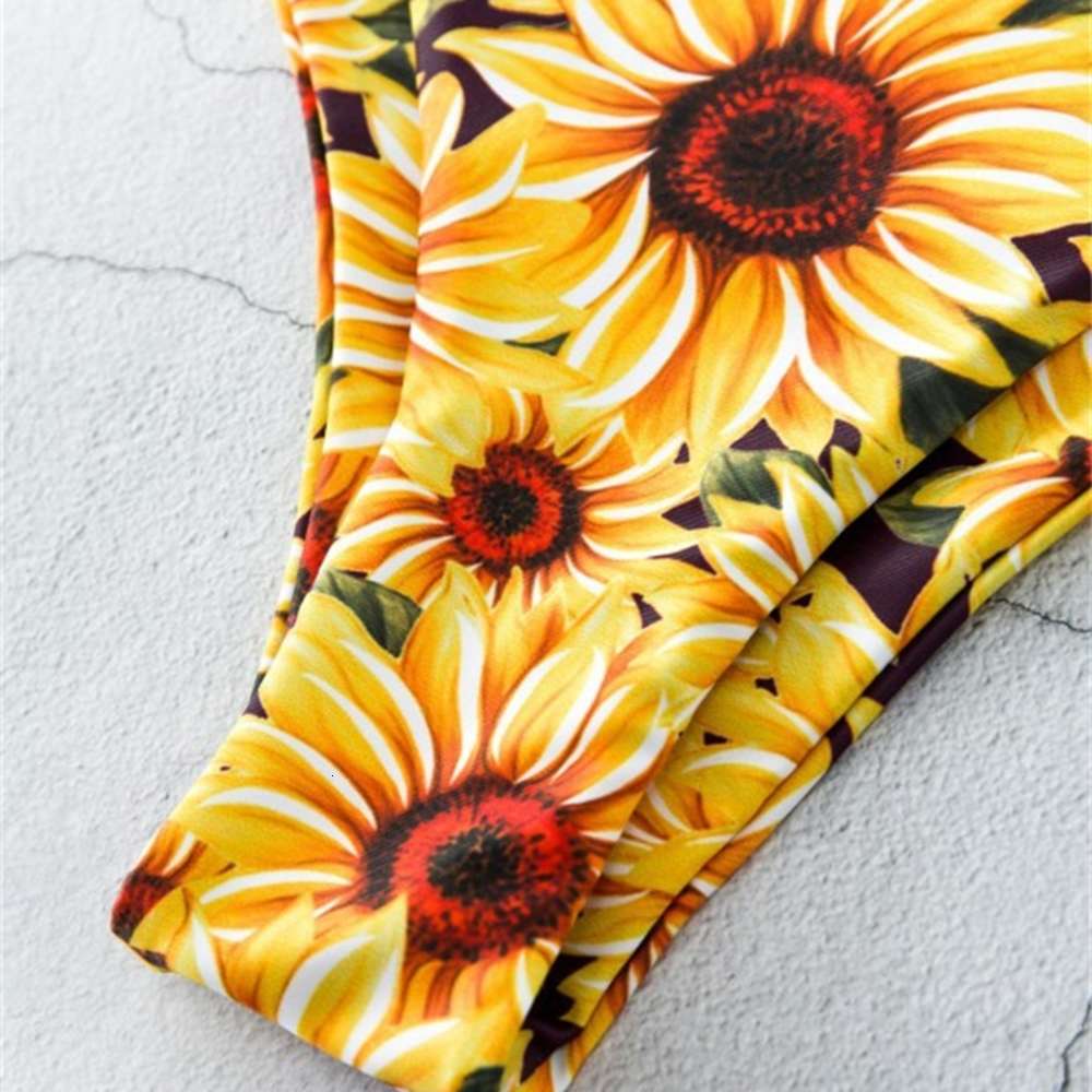 Women&#039;s Sunflower Double-sided Printed Coolie Bikini Swimsuit triangl swimwear-image-692544895