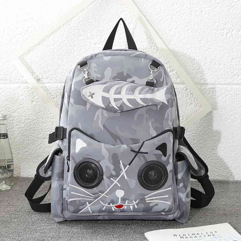 

2020 new Bluetooth audio leisure nylon embroidered backpack women's Korean version, Sky blue