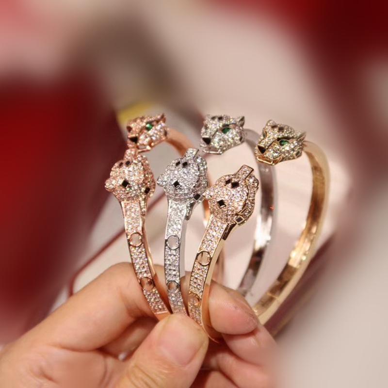 

Green Eyes Leopard Paved Zircon Panther Animal Design Women Bracelet Jewelry Bangle