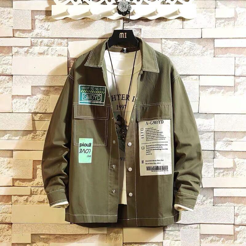 

Men's Jackets Autumn Shirt Jacket Korean Style Loose Handsome Denim Hong Kong Student Clothes, Black;brown