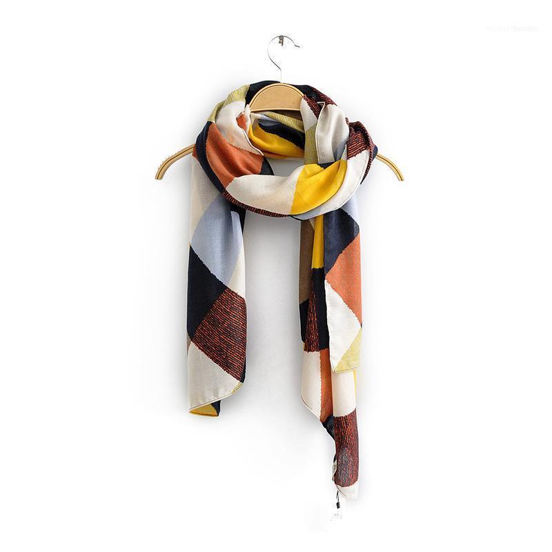 

Wind The Spring Autumn Geometric Pattern Contrast Color Female Shawl Scarf Echarpes Femme Sciarpa Donna Men Cachecol1