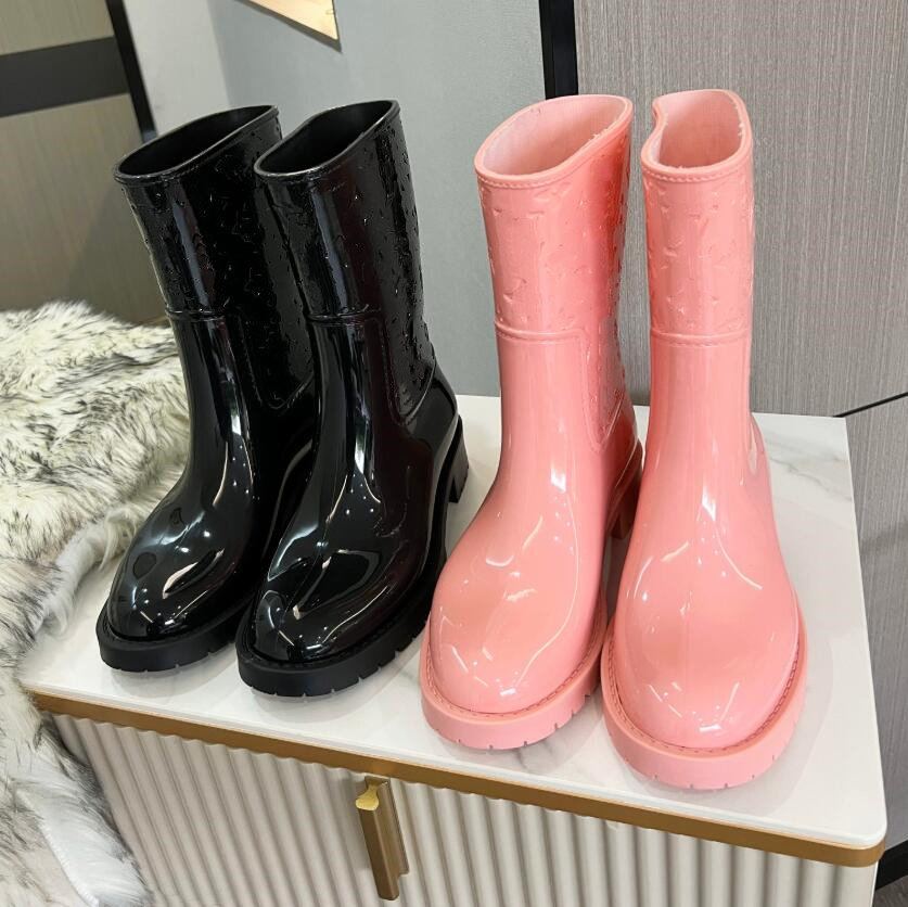 

2022 new Tall Rain Boot Women Ankle Rainboots Ms. Glossy Wellington Long Boots Fashion Knee Boots Fast Delivery, Box