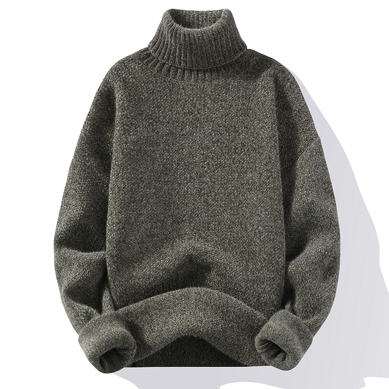 

Winter Men Warm Turtleneck Sweaters Mens Slim Knitted High Neck Pullovers Autumn Male Solid Color Casual Knitwear, Black