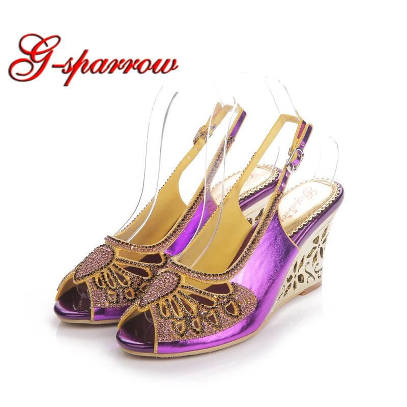 

GS-L027 Peep Toe Wedge Sandals Dressing Room High Heel Shoes Purple Rhinestone Butterfly Style Cinderella Prom Dancing, Black stiletto heels