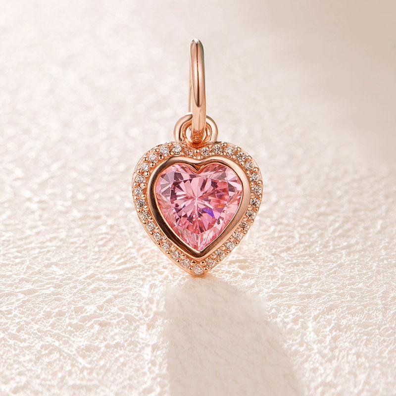 

Factory wholesale Rose Gold Metal Plated Sparkling Pink Silver Heart Pendant Charm Bead For European Jewelry Charm Bracelets