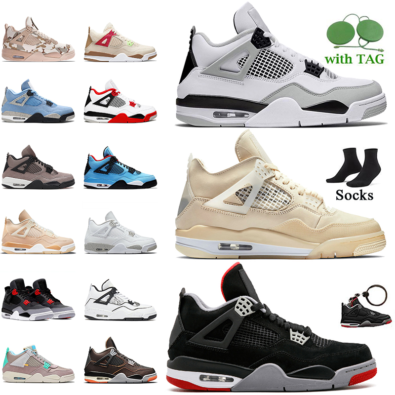 

2022 High OG Brand Basketball Shoes Women Men Jumpman 4 4s Sneakers Sports Bred Military Black Sail White Oreo Veterans Day Neon Infrared Taupe Haze Off Mens Trainers, C41 grey 40-47