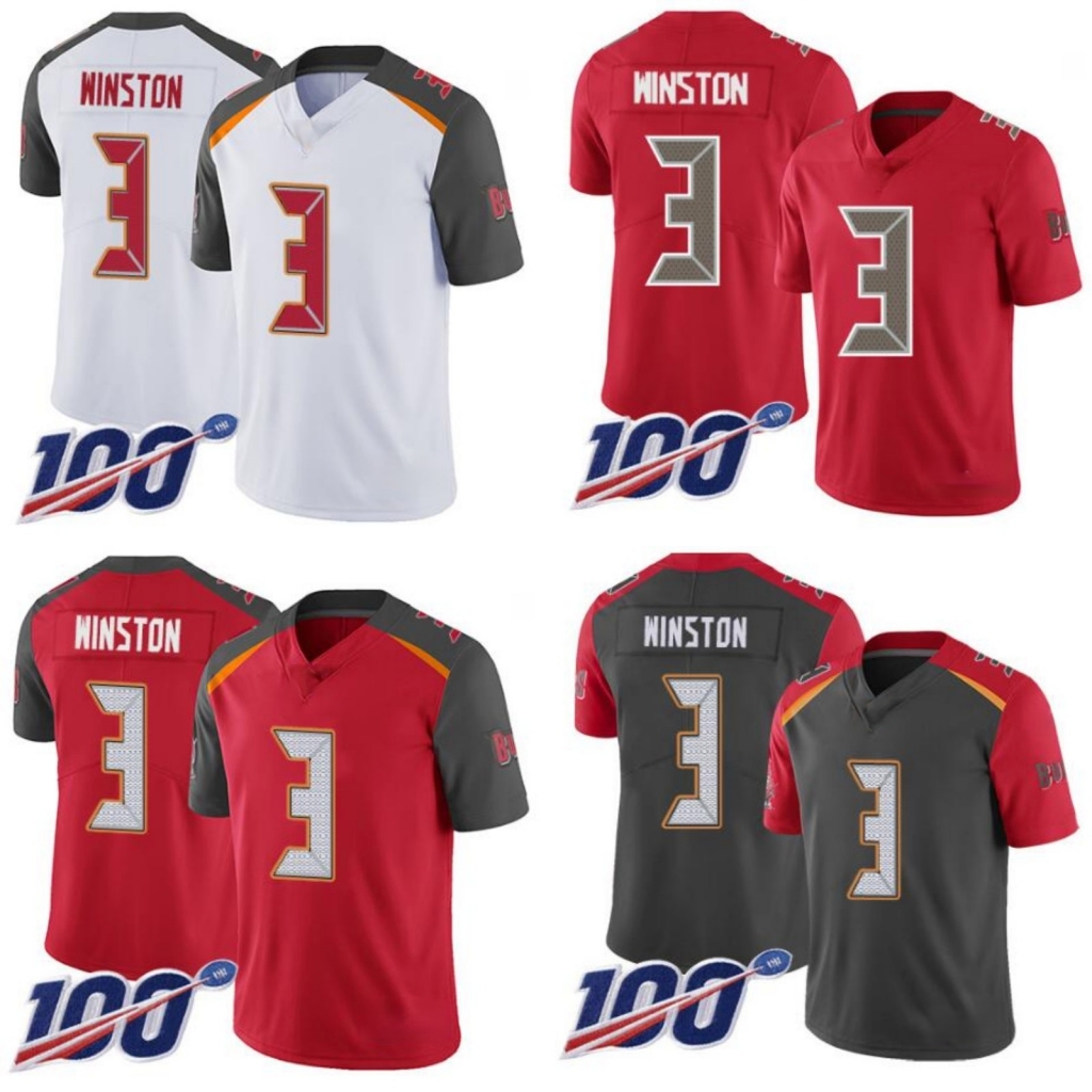 

Tampa Bay Buccaneers Men #3 Jameis Winston Women Youth 100th Jersey, Black;red