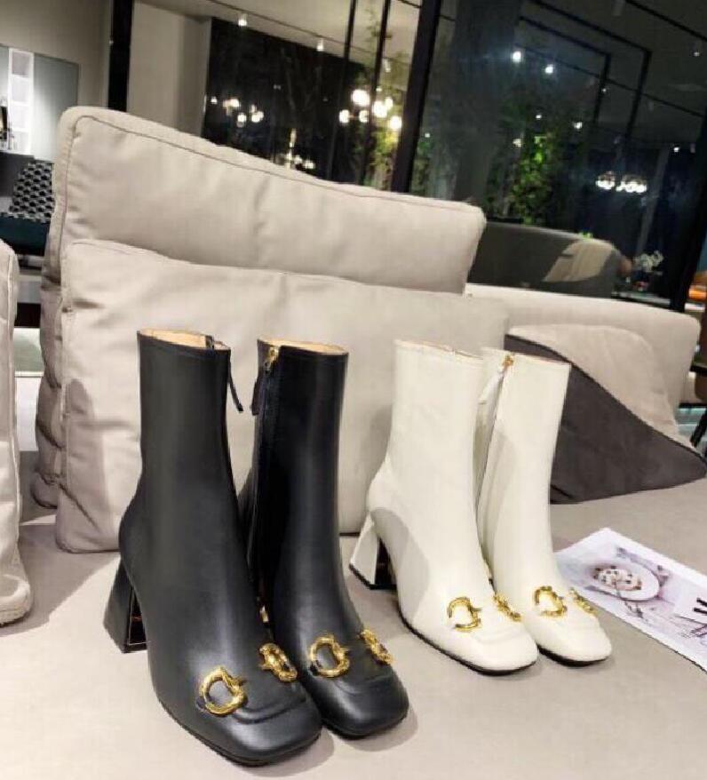 

Horsebit Tassel Ankle Boots Luxury Designer Women Leather Zipper Double G Mid Heel Solid Boot Fashion Comfortable Top quality Size 35-40 A2, Color 3