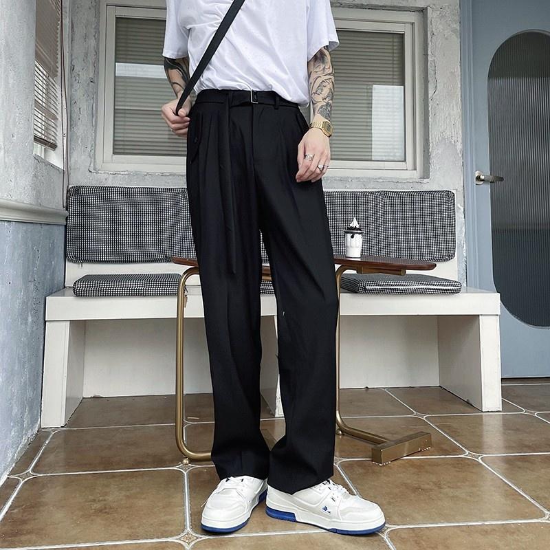 

Men's Pants Mens Fashion Loose Straight Concise Solid Korean Style Casual Male Vintage Wide Leg 2022 Autumn High Street, Black