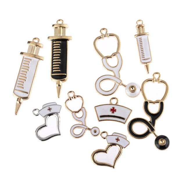 

10/mixed 9pcs Nurse Series Stethoscope Syringe Charms Pendant Accessories For DIY Jewelry Making Craft