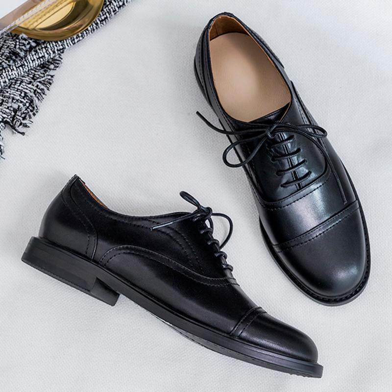 

Dress Shoes VANGULL Women Genuine Leather S Spring And Autumn Cow Career Brocken Black Classic Retro Fashion, 2cm cowhide