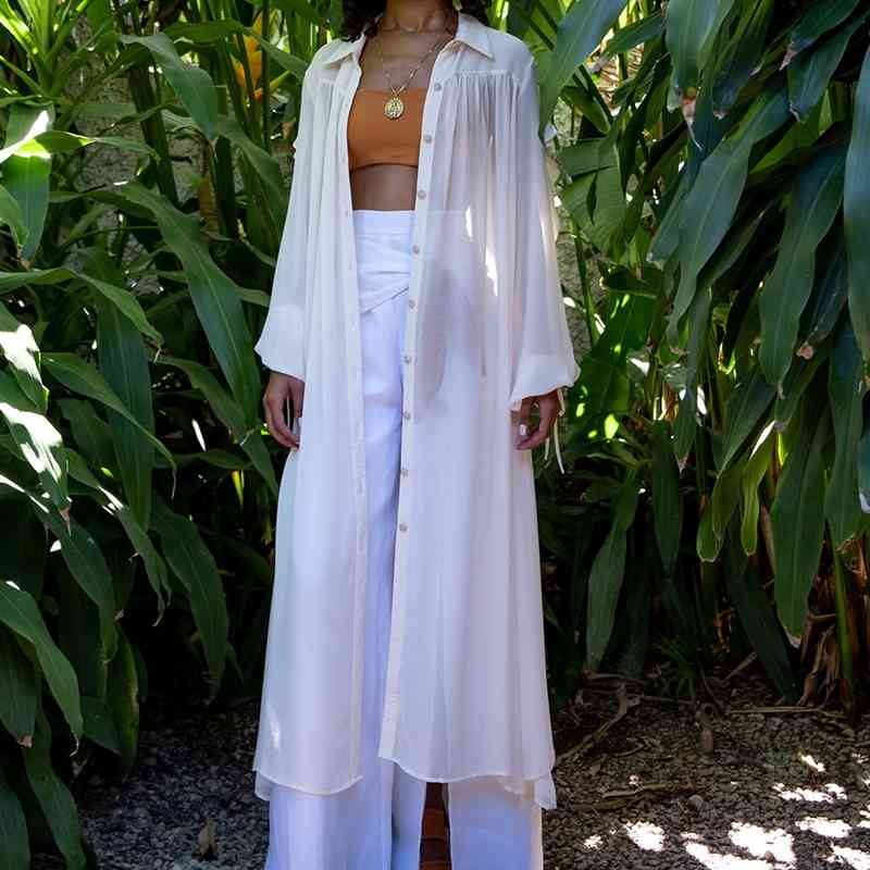 

Plus Size Summer Women White Chiffon Cardigan Sexy See-Through Ladies Long Blouse Shirt Beach Cover Up Femme Outerwear Tops 210603, Red