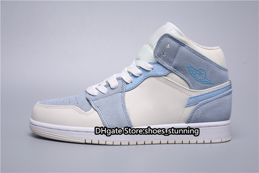 

Basketball Shoes Womens Jumpman 1s Mid SE Grey Aqua Celestine Blue Retro Cultural Sneakers Outdoor Trainers WITH SHOEBox 36-47