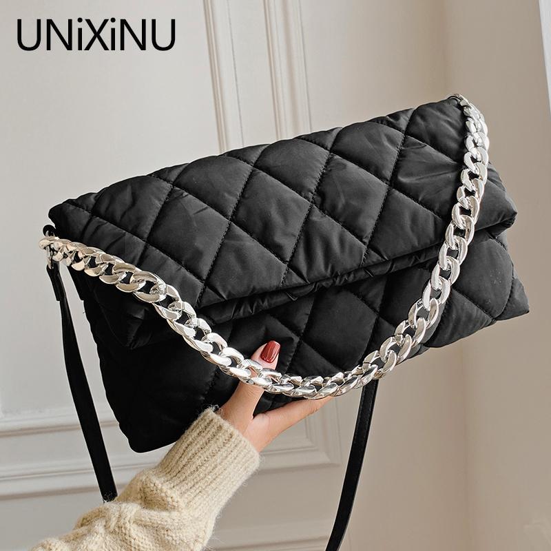 

Evening Bags 2021 Autumn Winter Soft Down Fabric Large Women's Bag Luxury Chain Strap Female Crossbody Shoulder Quilted Handbags