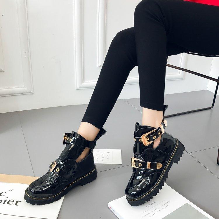 

Boots Shoes Women Short Autumn Leather Buckle Shoe, Black