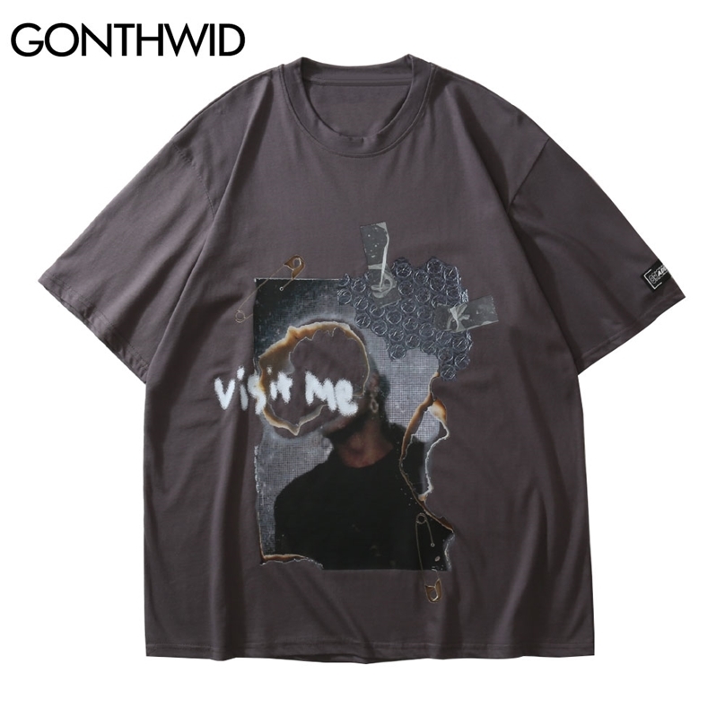 

Tees Shirts Streetwear Hip Hop Burning Poster Tshirts Harajuku Punk Rock Gothic Cotton T-Shirt Mens Fashion Casual Tops 210602, Gray