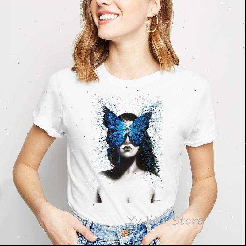 

watercolor butterflies print summer women t shirts white vintage femme fashion
