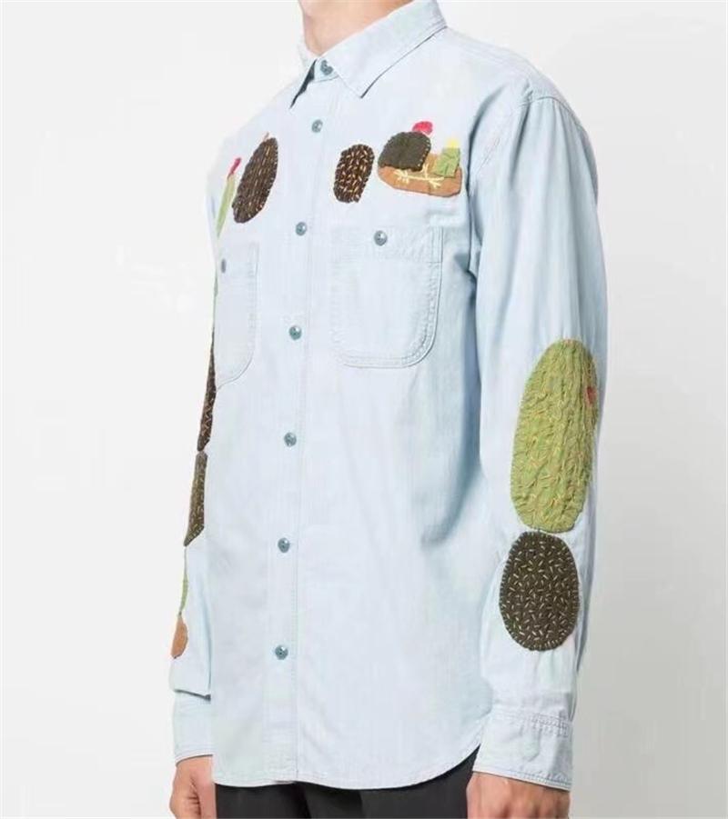 

Men' Casual Shirts 2021FW Kapital Patch Embroidery Japanese Fashion Couple Vintage 1:1 High Quality Cactus Long Sleeved Shirt Oversize Blou