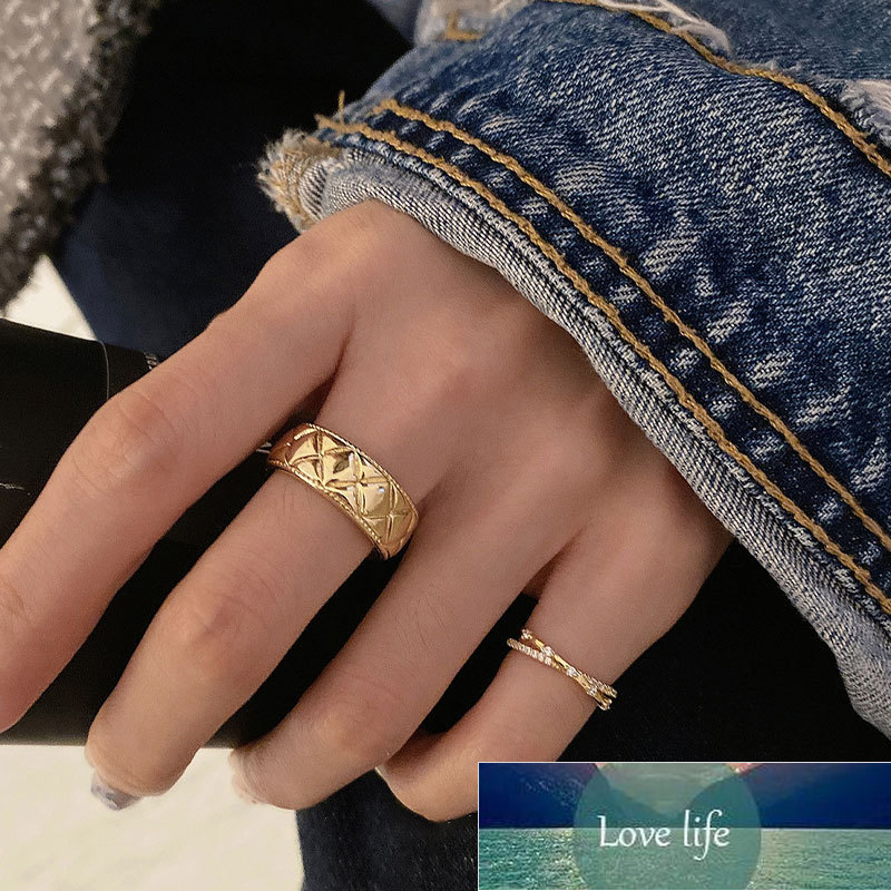 

925 Sterling Silver Rhombic Grid Rings for Women Men Gold Cross Rings Daily Jewelry Gifts