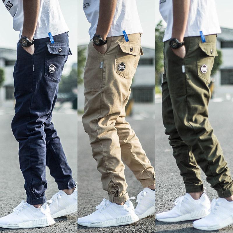 

Men's Pants Fashion Streetwear Men Joggers Spliced Designer Slack Bottom Casual Cargo Harem Trousers Hip Hop, Black