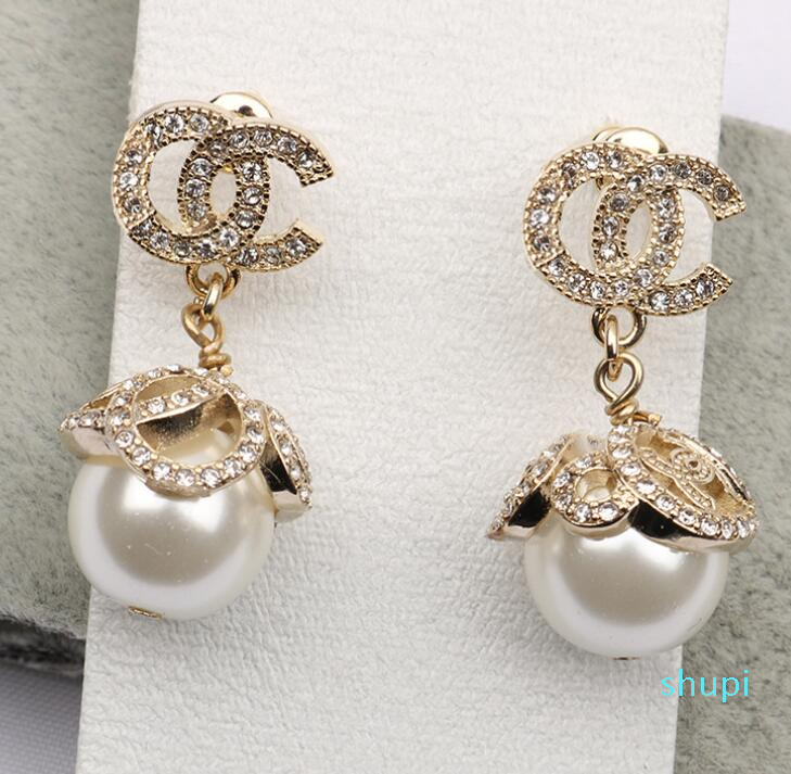 

9color 18K Gold Plated Designers Letters Stud Earrings Crystal Geometric Luxury Brand Women Pearl Earring for Wedding Party Jewer