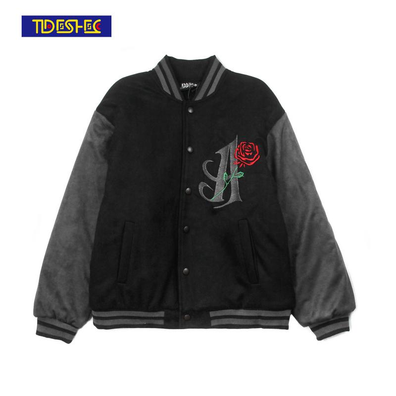 

Men' Jackets Hip Hop Streetwear Rose Flower Designer Embroidery Casual Coat Couple Bomber Jacket Men Harajuku Cotton Outwear Mens, Black