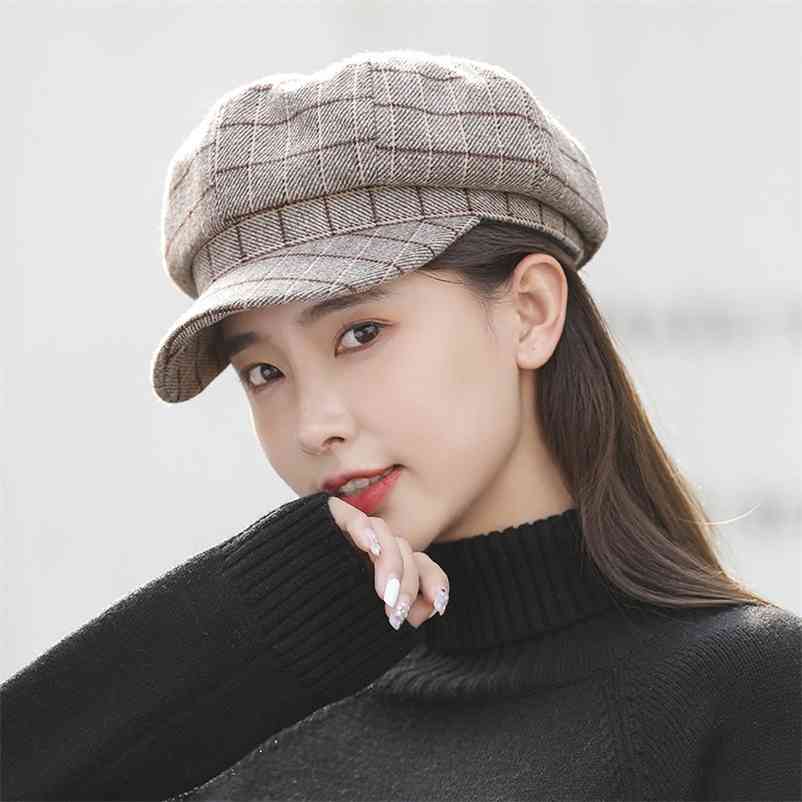 

Fashion Sun Hat Casual Women's Berets sboy Summer Visor Cap Octagon s Cotton French for Women Peaky Blinders 210429, Khaki