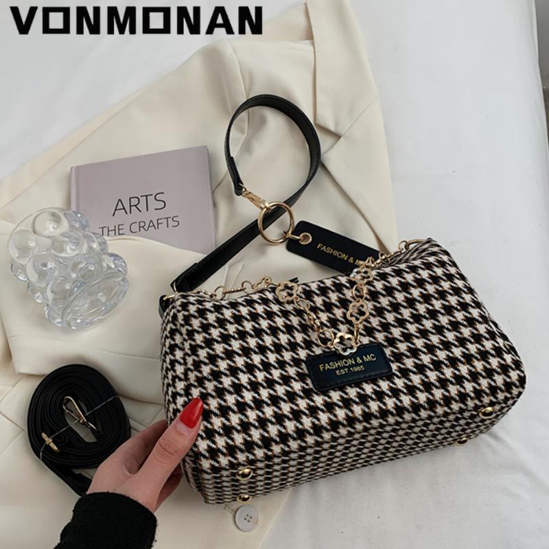

Evening Bags Chain Houndstooth Shoulder Woolen Cloth Crossbody For Women Luxury Designer Handbags Purse Boston Sac A Main